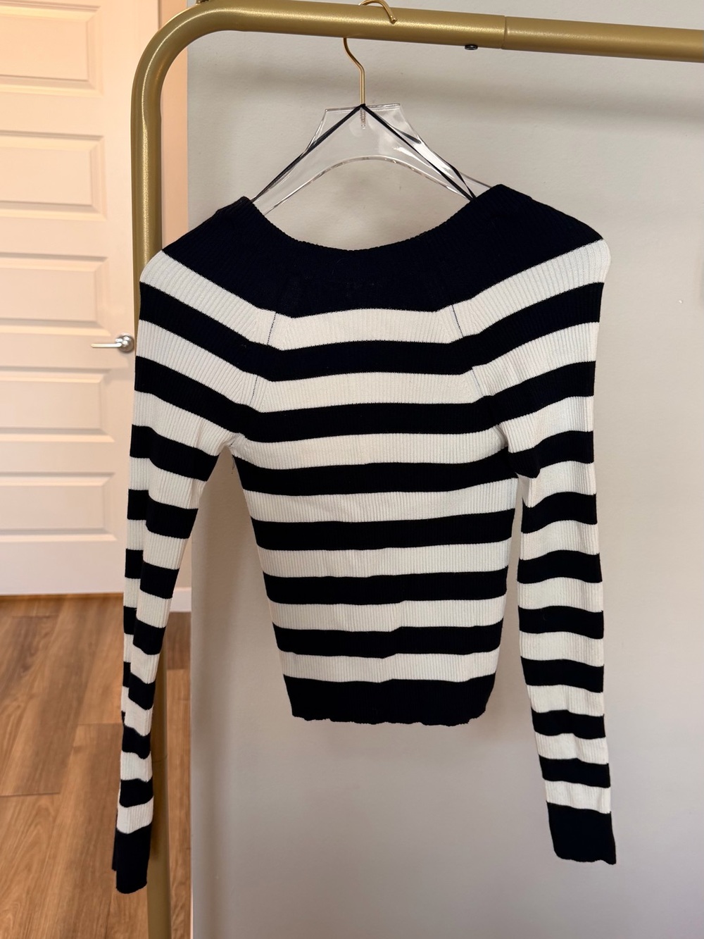 Zara Black and White Striped Crewneck Sweater